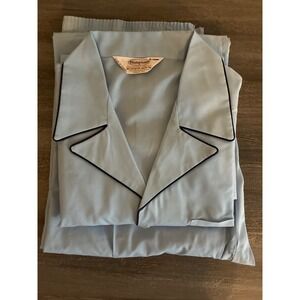 Hampton Vintage Mens Pajama Set Light Blue Navy Piping Button Down Medium B